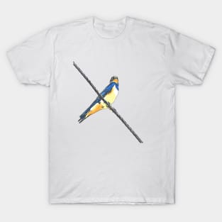 Swallow Bird On A Wire Black Outline Art Cut Out T-Shirt